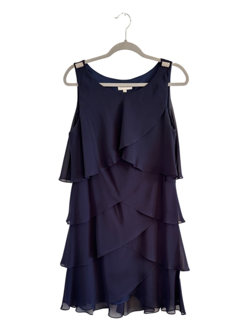 Laura Navy Layered Chiffon Cocktail Dress Size 14